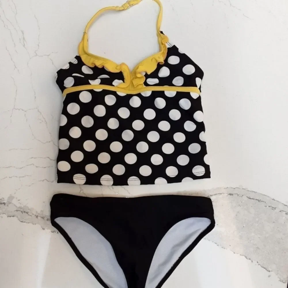 OP‎ Tankini 2-Pc Polka Dot Ruffled Halter Top Girls Sz 6/6X